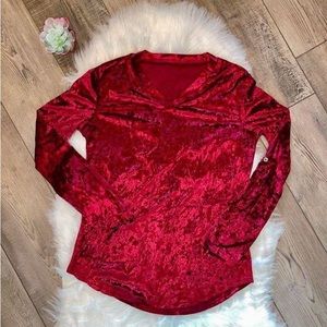 Women Maroon Roll tab long sleeve velvet Shirt blouse